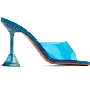 Amina Muaddi Blue Lupita Pvc Metallic Mules. AUTHENTIC!